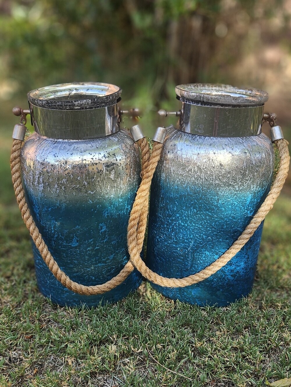 From 'Home Essentials" - Mercury Glass Candle Lanterns with braided rope handles